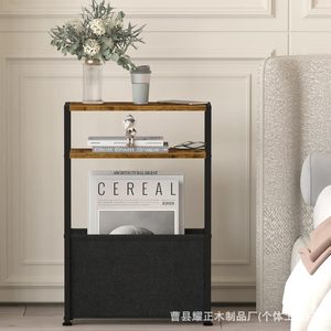 ชั้นวางของข้างเตียงแบบใหม่, ชั้นวางสามชั้นพร้อมตะกร้าผ้า, ชั้นวางของในห้องนั่งเล่น, โต๊ะข้างโซฟา - Product Image 4