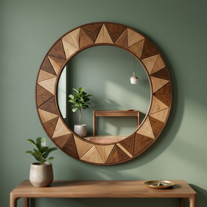 Modern Round Framed Wooden Glass Wall <b>Mirror</b> Wedding <b>Hanging</b> Decor for Living Room Bedroom - Product Image 3