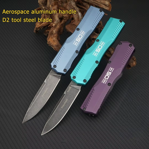 Cuchillo de Camping Ligero KS9000 con Mango de Aluminio Aeroespacial y Hoja D2 de Punta Clip de 0.33mm de Grosor, Apertura Directa por Empuje, para Exteriores - Product Image 1