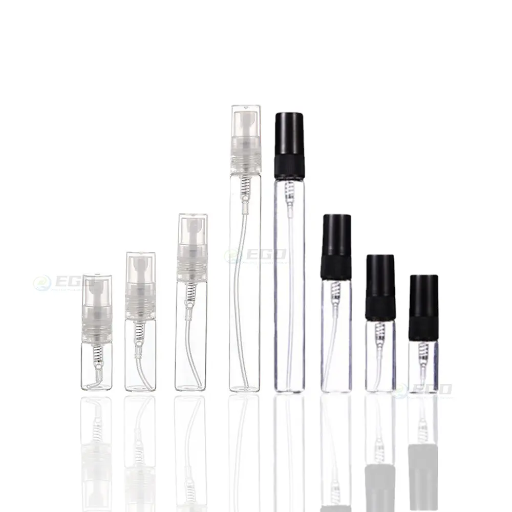 2ml 3ml 5ml 10ml空のミニガラス香水サンプルボトルガラスボトル化粧品包装用アトマイザーPPスプレーキャップ付き