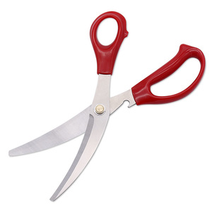 <b>Kitchen</b> Curved <b>Scissors</b> 8 In Stainless Steel Red Handle For Food Cutting And Barbecue Use - Product Image 2