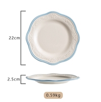 Assiette en céramique française en relief dentelle perlée assiette de petit déjeuner plate irrégulière maison assiette à dîner de niveau élevé