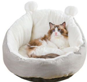 Lit rond <span class=keywords><strong>pour</strong></span> chat en fausse fourrure douce avec rebord surélevé, nid apaisant <span class=keywords><strong>pour</strong></span> chatons et chats <span class=keywords><strong>adultes</strong></span>, amovible, lavable, confortable et chaud <span class=keywords><strong>pour</strong></span> dormir - Product Image 3