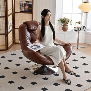 เก้าอี้โซฟาเดี่ยวสไตล์อิตาลี หนังแท้ หมุนได้ ปรับเอนได้ เก้าอี้พักผ่อนสำหรับบ้าน - Product Image 4