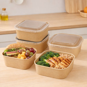 Caja Cuadrada de Papel Kraft Biodegradable y Reciclable Kingwin con Laminado Mate y Grabado para Comida para Llevar, Almuerzos y Aperitivos - Product Image 1