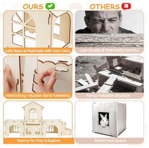 Castillo de Juego <span class=keywords><strong>para</strong></span> Conejos de Madera Ecológica, Casa Desmontable <span class=keywords><strong>para</strong></span> Conejos, Cobertizo <span class=keywords><strong>para</strong></span> Conejillos de Indias y Mascotas Pequeñas, Uso en Interiores - Product Image 6