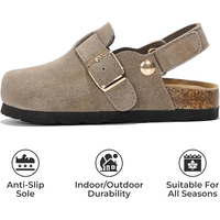 Sandal anak perempuan, grosir desain baru sandal merah muda Khaki musim panas Outdoor pantai sapi Suede sandal datar