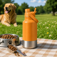 Bouteille d'eau portable 2 en 1 pour chien BSCI Camping Dog, distributeur d'eau pour chien en acier inoxydable isolé avec bols amovibles
