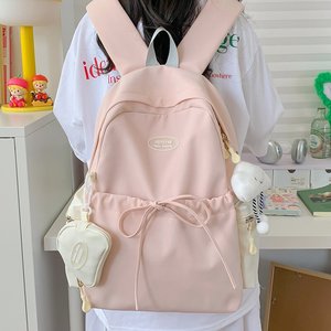 Sac à dos de couleur unie de style coréen pour femmes du premier cycle du secondaire Sac à dos de grande capacité pour étudiants légers Étudiants - Product Image 4