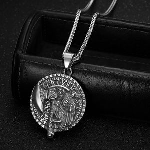 <b>Viking</b> <b>Axe</b> Odin Raven Titanium Steel Pendant Necklace Men's Vintage Gold Plated Round Animal Design Gift Jewelry - Product Image 3