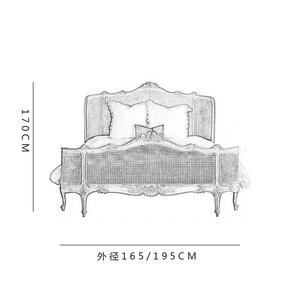 Letto <span class=keywords><strong>in</strong></span> Stile Francese Retrò con Finitura Anticata, Intagliato a Mano, <span class=keywords><strong>in</strong></span> <span class=keywords><strong>Legno</strong></span> di Betulla <span class=keywords><strong>Massiccio</strong></span> e Rattan Naturale, Ecologico e Durevole - Product Image 6