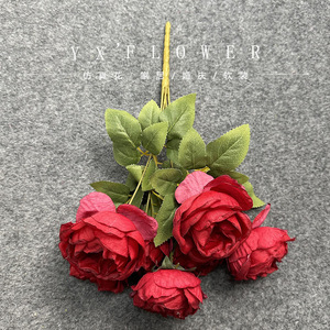 Bouquet de fleurs artificielles en soie Austin à 7 têtes, décorations de mariage, fleurs faites à la main - Product Image 2