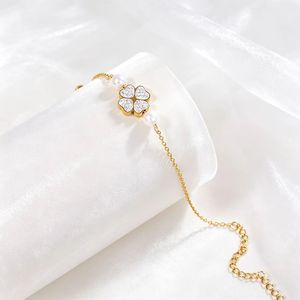 Bracelet en acier inoxydable avec <span class=keywords><strong>perle</strong></span> et trèfle à quatre feuilles pour femme, style INS, minimaliste, luxueux, élégant, bijoux de mode, cadeau - Product Image 3