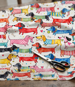 Tela de algodón estampada con motivos de perros salchichas al por mayor, material de algodón con diseño de perros adorables para edredones, prendas de vestir y patchwork. - Product Image 2