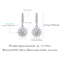 Boucles d'oreilles pendantes en argent sterling 925 avec moissanite tournesol pour femme, 0,5 ct, couleur D, VVS1, boucles d'oreilles en diamant moissanite