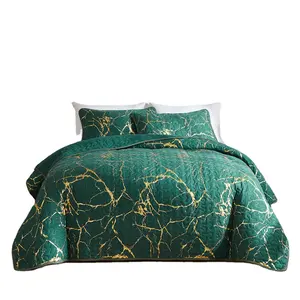 镀金石材图案设计绿色绗缝床上用品套装家居被子