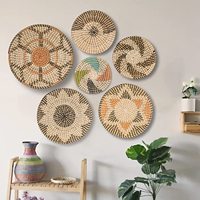 Plateau de service rond personnalisé en jonc de mer et rotin, panier de rangement pour fruits et bureau, ensemble de décoration murale tressée BOHO pour salon, décoration intérieure