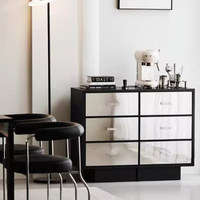 Commode de rangement murale moderne de luxe léger en bois massif avec miroir pour entrée, chambre, salon, bar à domicile (5+ tiroirs)
