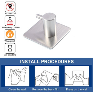 Promotion Silver Matte Black Towel <b>Hooks</b> Stainless Steel Rustproof Bathroom <b>Adhesive</b> Towel Coat <b>Hook</b> Metal Wall <b>Hook</b> - Product Image 4