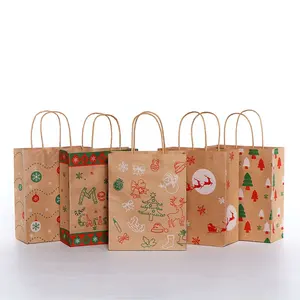 Custom Printed High Quality Kraft Paper Gift Bag With Handle Tote Bag For Shopping With Your Own Logo