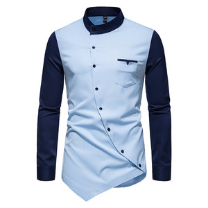Spring Mens Contrast <strong>Patchwork</strong> <strong>Shirt</strong> Casual Youth Premium Top Streetwear Men Pocket Long Sleeve <strong>Shirt</strong> - Product Image 4