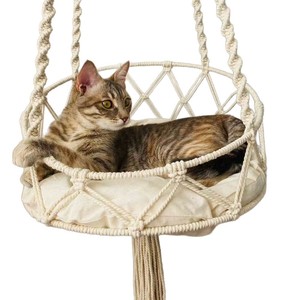 Hamac pour <span class=keywords><strong>chat</strong></span> en macramé, tissé à la main, <span class=keywords><strong>lit</strong></span> suspendu pour <span class=keywords><strong>chat</strong></span> avec kit de suspension pour décoration intérieure et extérieure, hamac de fenêtre pour <span class=keywords><strong>chat</strong></span>, animal de compagnie - Product Image 6
