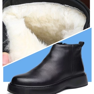 Chaussures et bottes en cuir pour hommes, couleur unie, chaussures et bottes en cuir décontractées pour l'hiver - Product Image 4