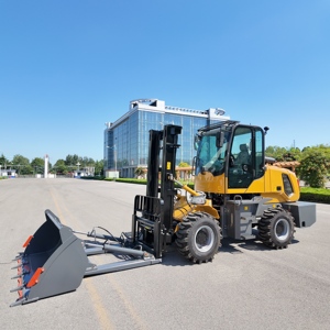 Chariot élévateur tout-terrain <span class=keywords><strong>3</strong></span>,5T/4T/5T, équipé de pneus semi-solides, mât à trois sections, moteur en option - Product Image 1