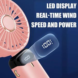 <b>Mini</b> Cooling <b>Fan</b> Rechargeable Battery Plastic <b>USB</b> Handheld Digital Display Folding <b>Fans</b> for Outdoor - Product Image 4