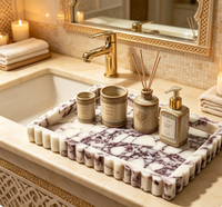 Plateau en marbre naturel cannelé sculpté à la main, plateau de rangement décoratif en pierre massif pour salle de bain, table basse, commode à bijoux