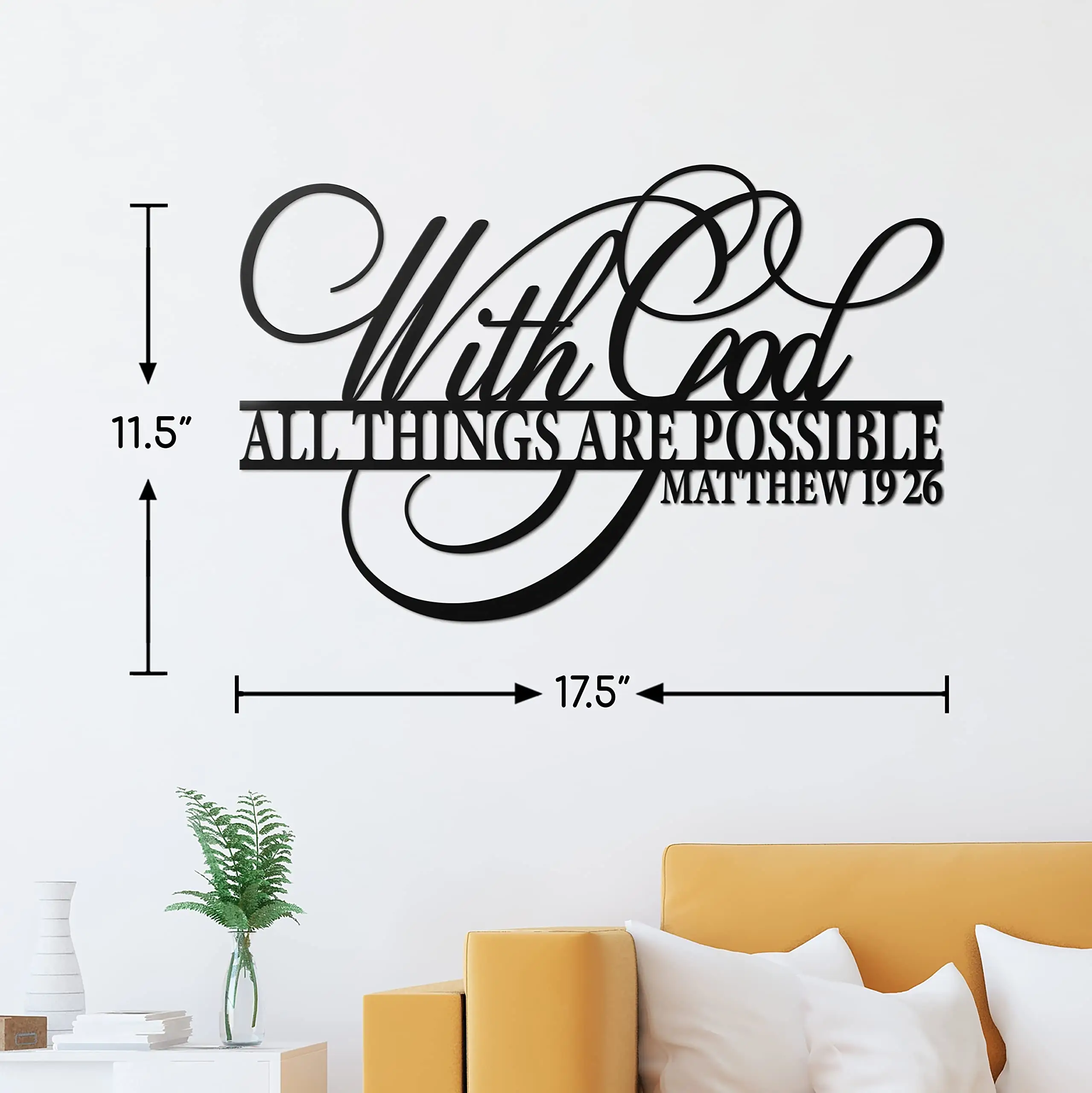 With God All Things Are Possible Sign Metal Wall Decor, Black Religious Christian Bible Verses Wall Hanging Decoration