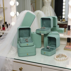 Suede Elegant Jewelry Storage <b>Box</b> Premium Green Velvet Lining Jewelry <b>Box</b> Custom logo Jewelry <b>Box</b> and Bag Set Green - Product Image 5