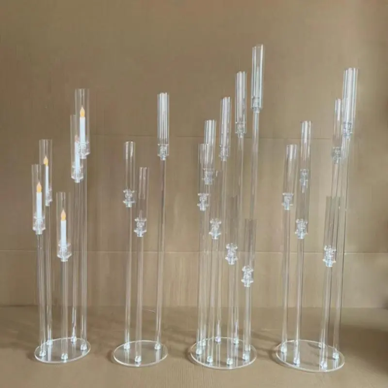 ZT230006 Candelabros acrílicos transparentes de 4 brazos Candelabros de mesa para decoración de fiesta de boda
