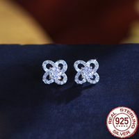 Anting Zirkonia Putih Lucu Anting Stud Bulat Bunga CZ untuk Wanita Pemakaian Sehari-hari Hadiah Ulang Tahun Perhiasan Perak Sterling 925 Asli