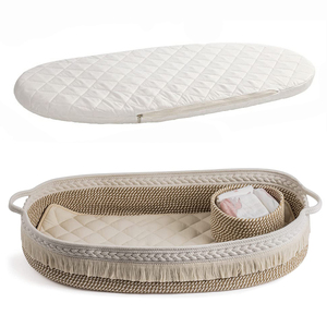 Panier à langer en coton pour bébé avec coussin à langer en mousse et bac de rangement tissé, décoration de pépinière Boho pour bébé