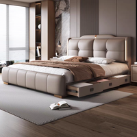 Lit double en bois moderne et populaire avec tiroirs, cadre de lit king size en cuir, ensemble de meubles de chambre à coucher, vente en gros à prix abordable
