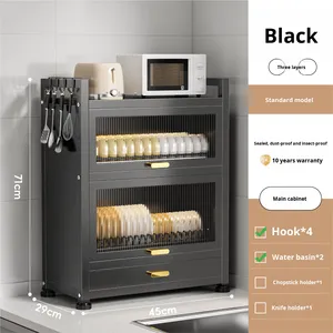 Support à vaisselle et à bol moderne réglable à trois niveaux Cadre de vidange d'évier de cuisine <span class=keywords><strong>noir</strong></span> et blanc avec supports de rangement - Product Image 5