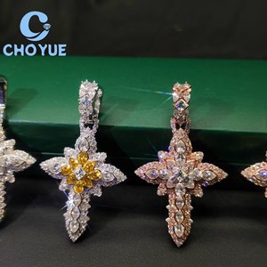 New Arrival 925 Sterling <b>Silver</b> Colorful Cross Moissanite Men Pendant Round Cut Hip Hop <b>Charm</b> for Men Pass Diamond Tester GRA - Product Image 5