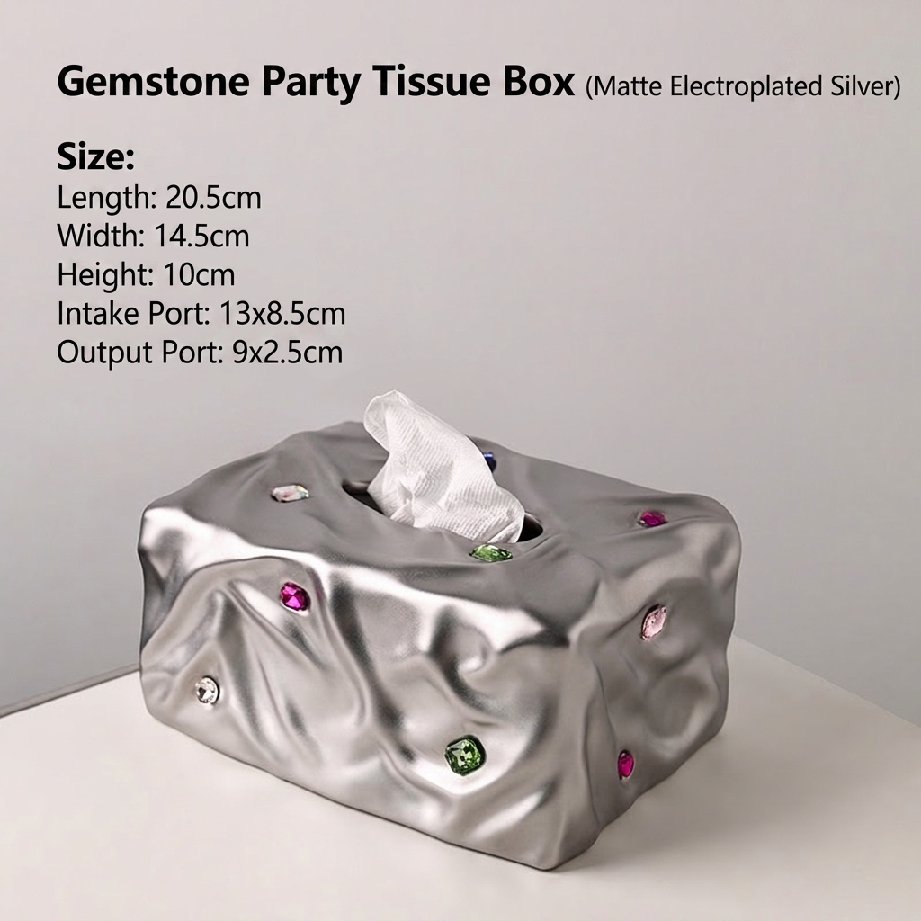 Gem party tissue box-matte silver electroplated