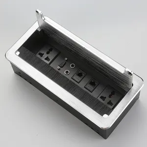 Office Computer Desk EU Power Socket With Brush For Conference table cable cubby Wire Management Brush Flip Up Table Socket