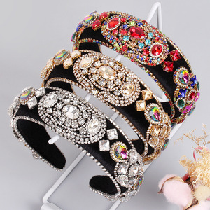 Hua Liyu Bandeaux pour femmes style baroque, accessoires de cheveux rétro en éponge incrustés de diamants, coiffe argent, or, rouge, noir HH0183 - Product Image 1