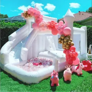 New Kids White Bounce House Slide With Ball Pit Inflatable Bouncer