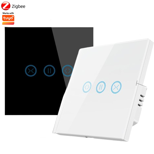 Tuya ZigBee Smart Curtain Switch EU/UK Touch Wall Light Switch Smart Roller Shutter Switch Compatible with Alexa/Google Home
