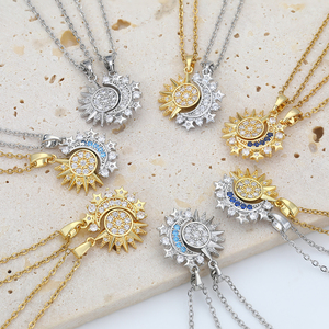 FY mode <span class=keywords><strong>Couple</strong></span> colliers Boho chaîne en acier inoxydable pierres précieuses soleil et lune correspondant pendentif BFF collier filles bijoux <span class=keywords><strong>cadeau</strong></span> - Product Image 1