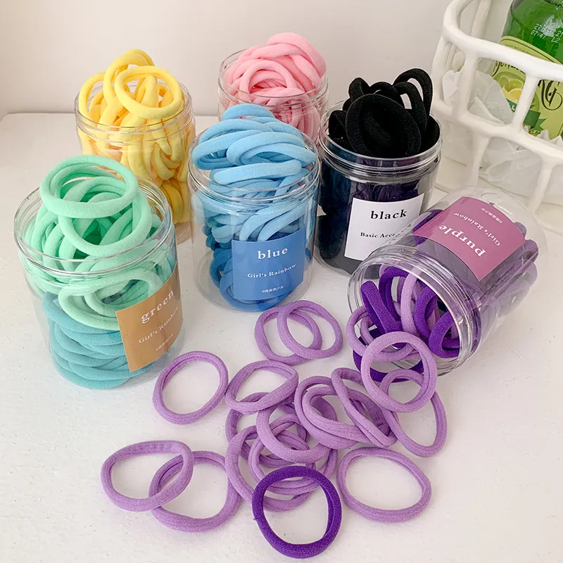 Groothandel 50Pcs Eenvoudig Ontwerp Nylon Naadloze Sterke Elastische Hair Ties Rope Candy Effen Kleur Scrunchies Voor Vrouwen Meisjes