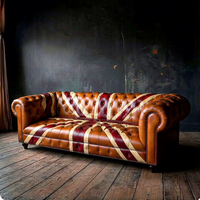 Canapé Chesterfield américain de style vintage, dossier capitonné, cuir véritable, design traditionnel avec drapeau anglais, pour salon, hôtel