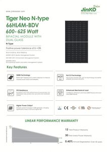 <b>Jinko</b> 16bb Bifacial Solar <b>Module</b> JKM615N-66HL4M-BDV 615w 620w 625w 630watt n Type Pv Solar Panel 630Wp - Product Image 6