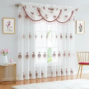 Hot Selling Goedkope Borduren Semi Sheer Gordijn Venster Woonkamer Thuis