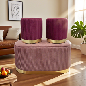Ensemble de 3 poufs avec rangement, <span class=keywords><strong>en</strong></span> velours plissé, petit tabouret, tabouret rembourré pour la chambre à coucher, le salon, toutes les couleurs - Product Image 4