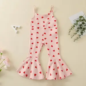 Rarewe Stock Lots Valentines Day Multicolor 95% Cotton Love Printing Harem Pants 3-8 Years Old Baby Kids Girl One Piece Jumpsuit